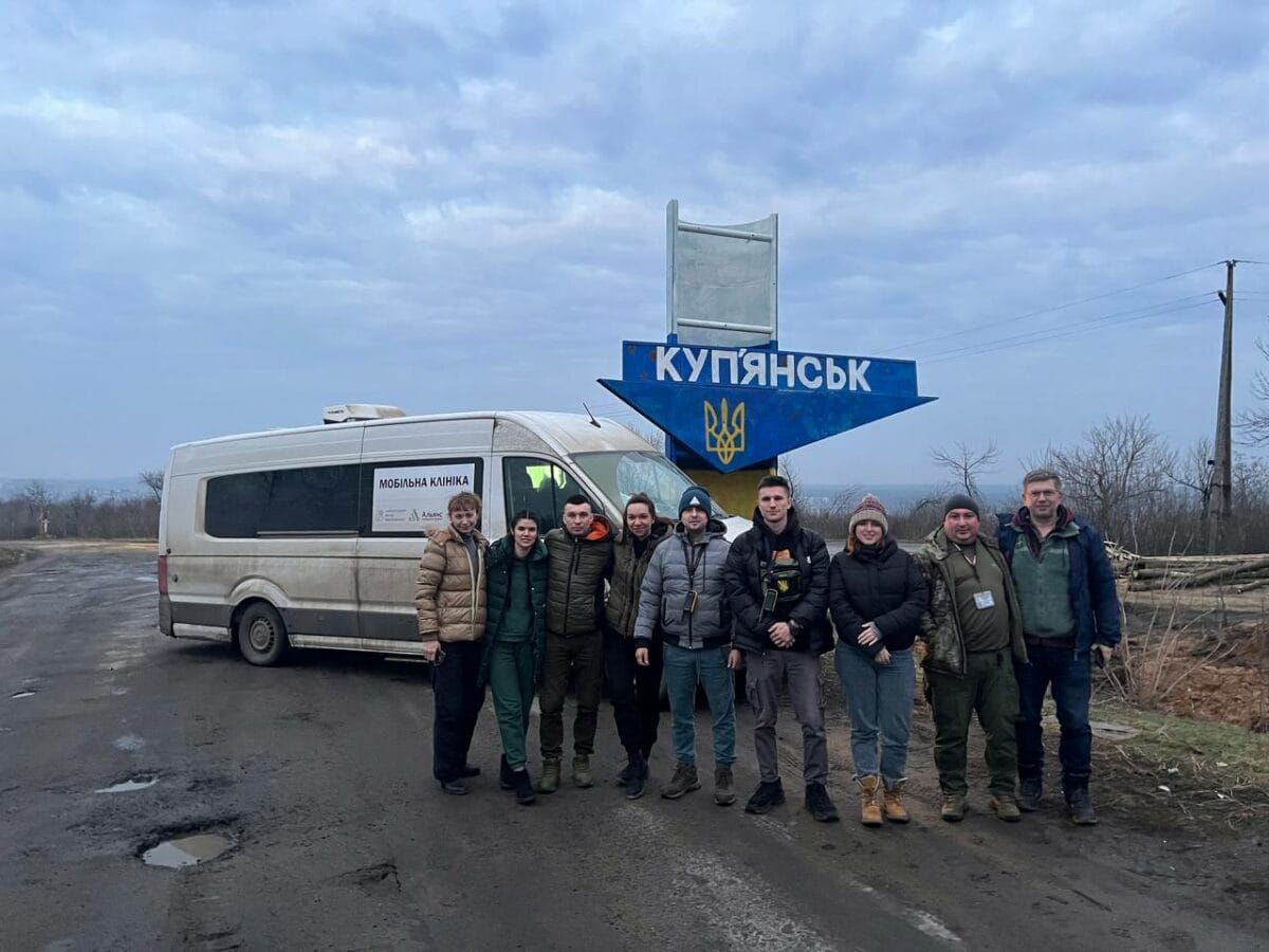 The Mobile treatment point (MTP) team staff and Alliance team on the way back from the villages Prystyn and Syniok (Kupyankyi district, Kharkiv region) to Kharkiv on January 19, 2023
