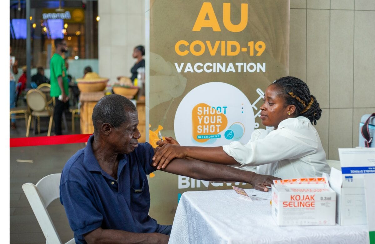 Vaccination against COVID-19 during an activation event in a mall in Ghana