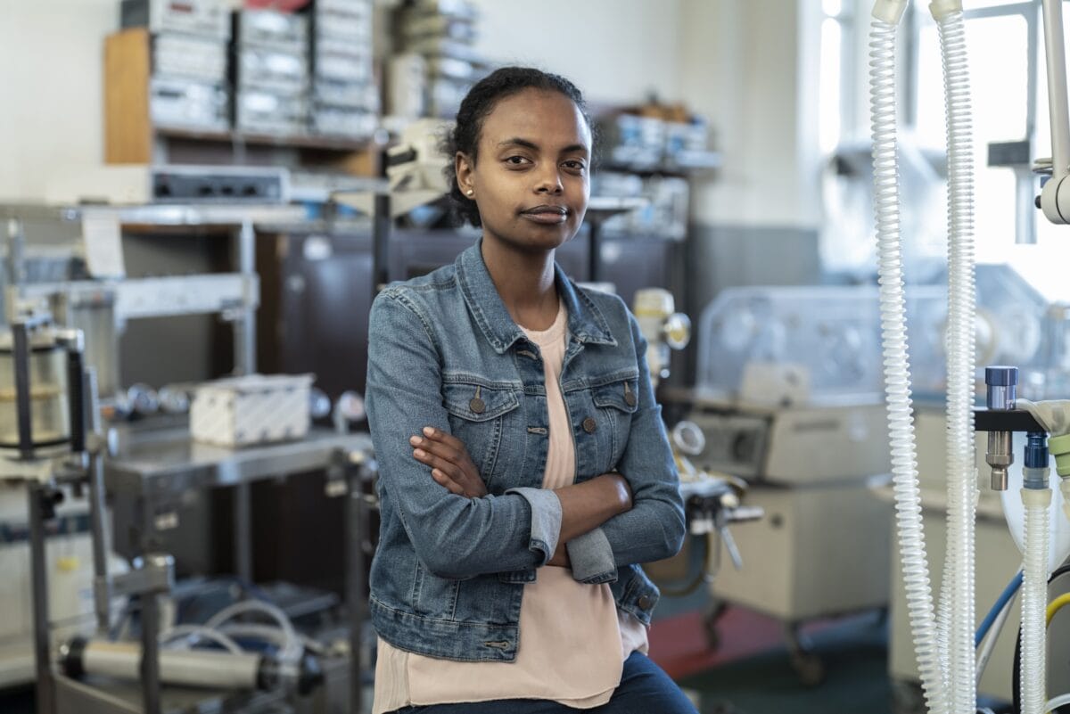 A female biomedical technician instructor at Tegebare-id poly Technique College, Ethiopia STEP III