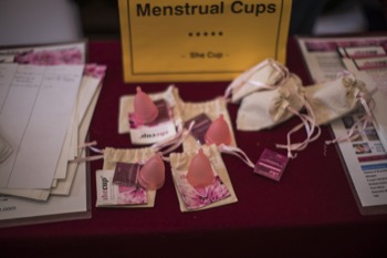 Menstrual cups on display at the innovations fair.